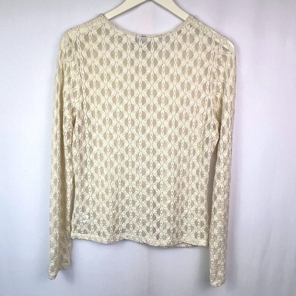 A New Day Womens Large Cream Floral Lace Long Sleeve Crew Neck Top Ivory Crochet - Picture 2 of 5